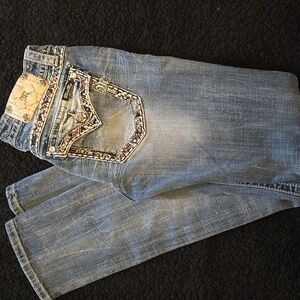 Miss Me Denim Jeans with Embellished Pockets Cuffed Straight
